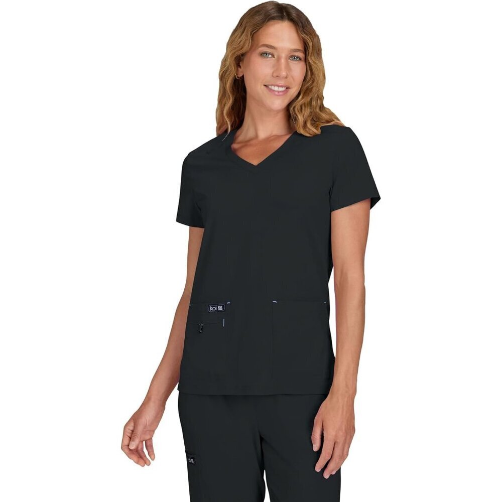 Women's Scrub Top Stretch Polyester Spandex 4 Pockets Medical Work Uniform